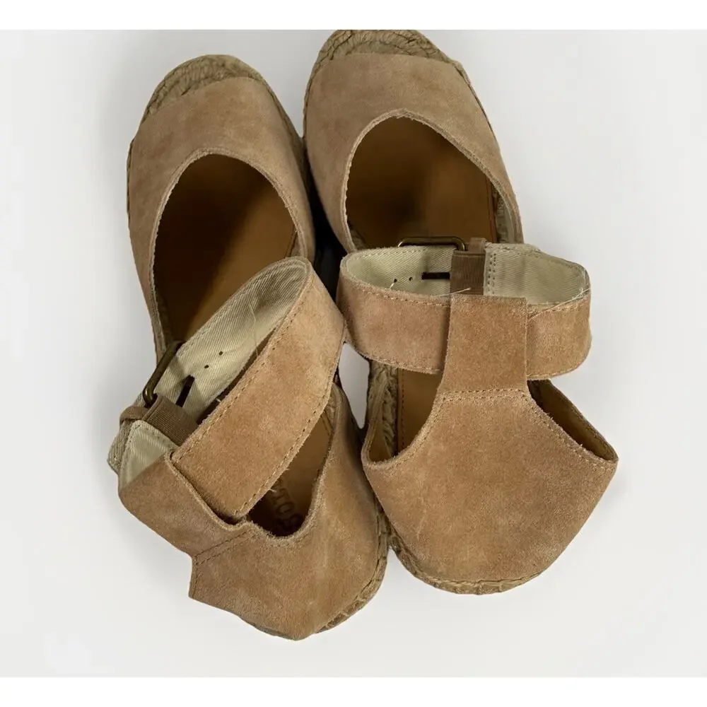Soludos NWOB Desert Tan Suede Positano Platform Wedge Bohemian Espadrilles Sz 10